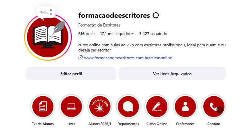 Instagram @formacaodeescritores chega a 17 mil inscritos